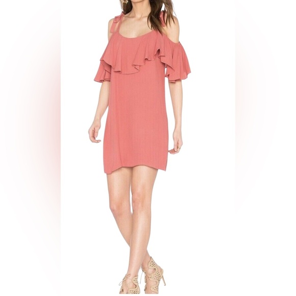 MISA Los Angeles Emil Off Cold Shoulder Coral Mini Dress Size Medium.  #102 - Picture 1 of 13